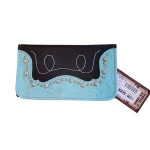 American West Leather Wallet in Turquoise and Black. NWT